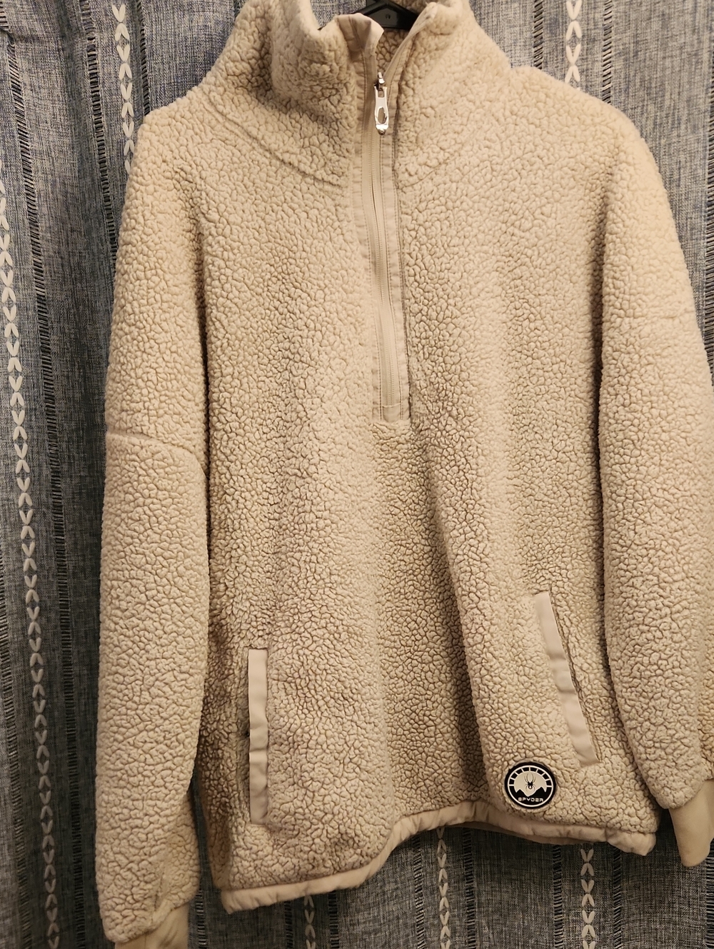 Womans L Spyder Cream Sherpa Pullover with Logo Patch